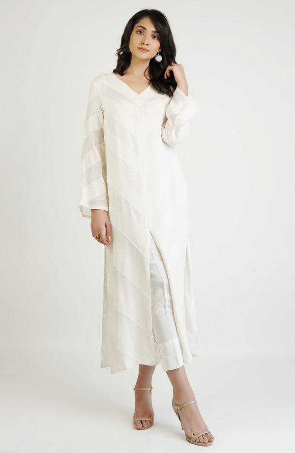 White dual textured cotton net tunic (one piece)