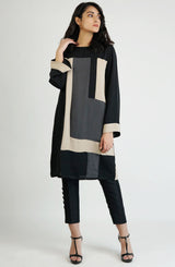 Tunic - black, beige & grey color block (one piece)