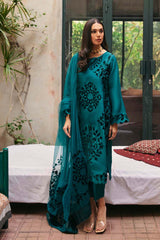 Emerald Green silk shirt with velvet applique (three piece set)