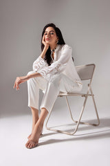 White tunic with net applique sleeves (one piece)