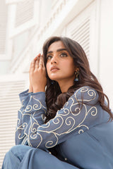 Fern Blue tunic with handworked dori sleeves (three piece set)