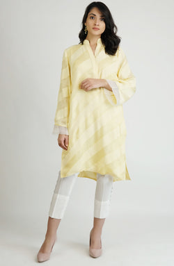 Yellow tunic in dual textured cotton (one piece)