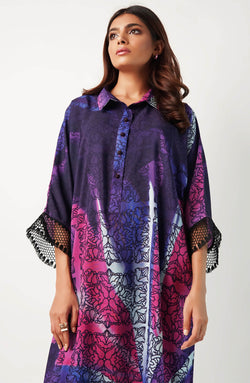 Multi Coloured purple hued printed tunic (one piece)