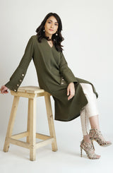 Olive green kurta with metallic buttons (one piece)