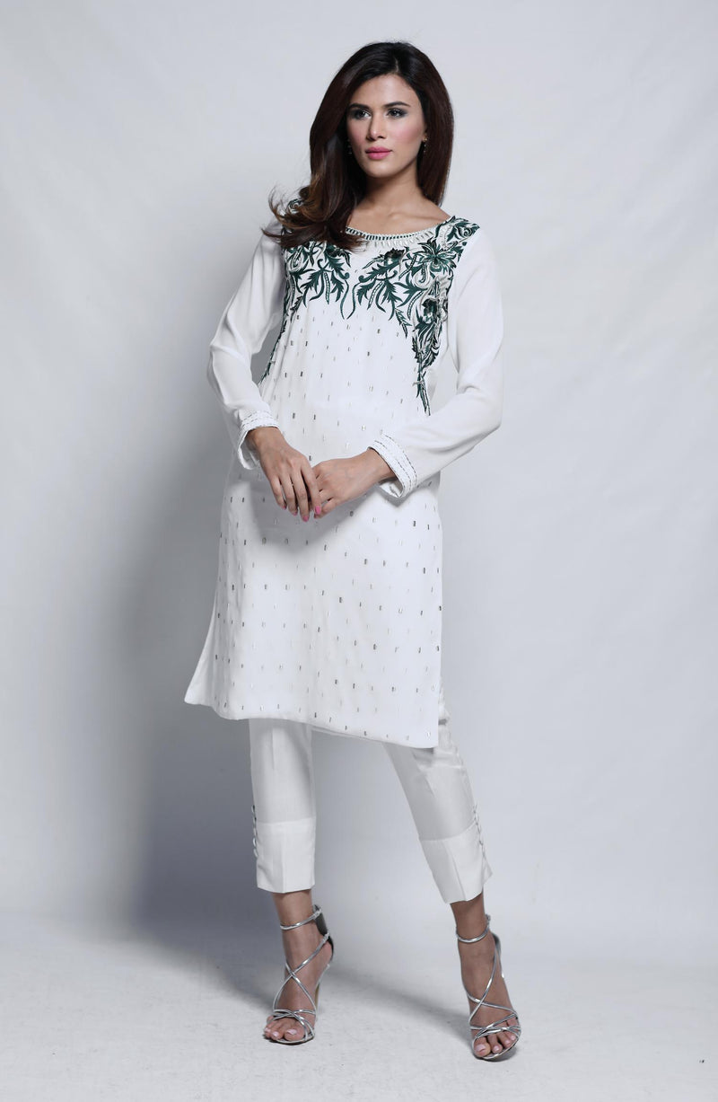 White Dress - embroidered. (two piece set)