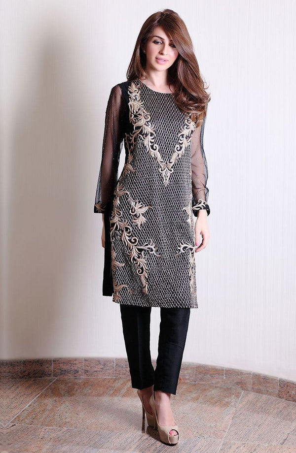 Black embellished tunic (two-piece set)