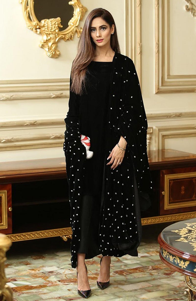 Lana Black Velvet Shawl