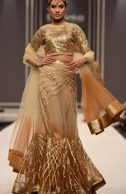 Lehenga & blouse in Gota  -Two tone rust (three piece set)