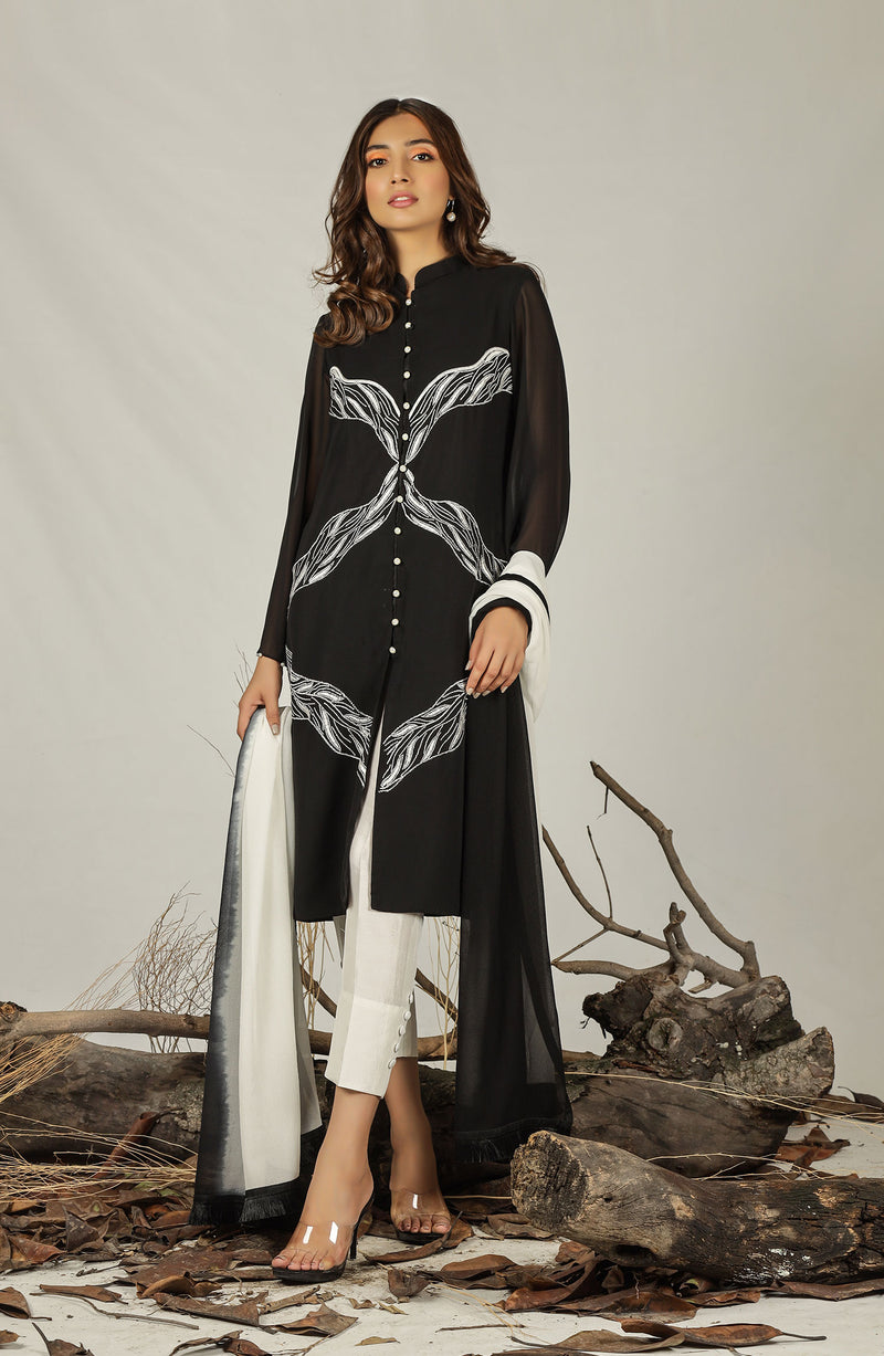 Black tunic with white embroidery (tunic only)