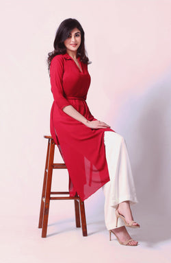 Red Hue Tunic with a Midi Tie Knot
