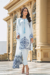 Ice blue embroidered shirt and embroidered duppatta (three piece set)