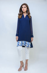 Blue Kurta with embroidered daman.