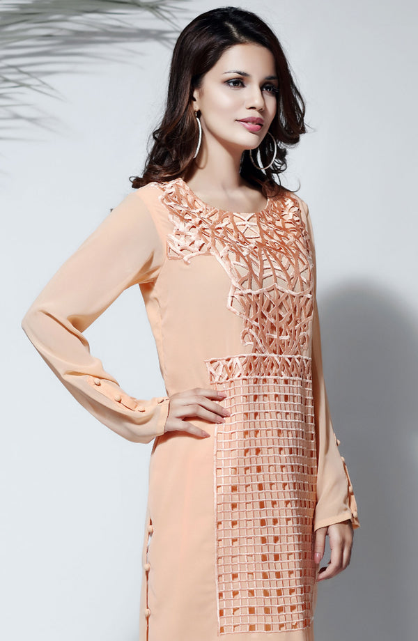 Peach tunic with cutwork