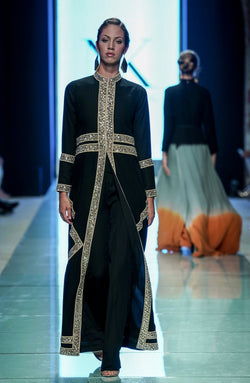 Black Long Jacket- with handcrafted Kundun.