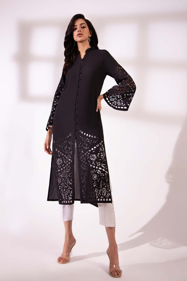 Black laser cut gorgette tunic (tunic only)