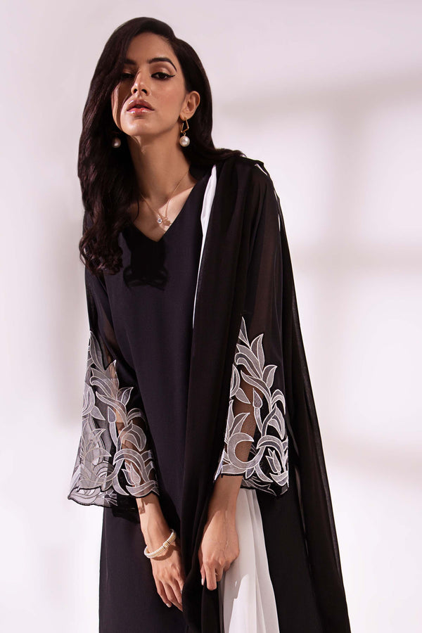 Black tunic with applique organza  sleeves (one piece)