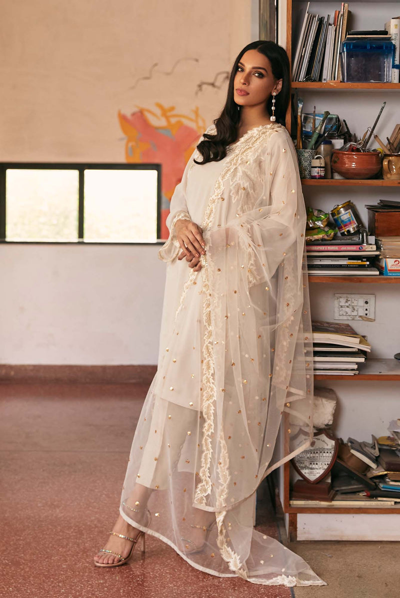 Parfait nude tunic with tilla and sequins embroidery  (three piece set)