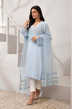 Sky Blue laser cut gorgette V neck tunic (shirt and duppatta)