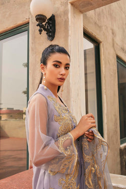 Honest Blue grey tunic  with gold  tilla and sequins embroidery  (three piece set)