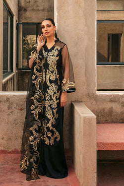 Black tunic with gold tilla and sequins embroidery  (three piece set)