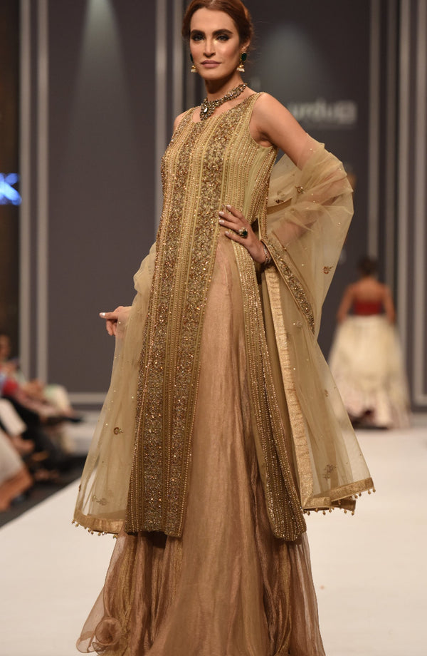 Gold Tunic & Silk Lehenga (three piece set).