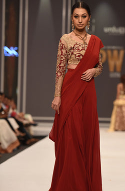 Crimson Red Lehenga Sari & blouse (two-piece set).