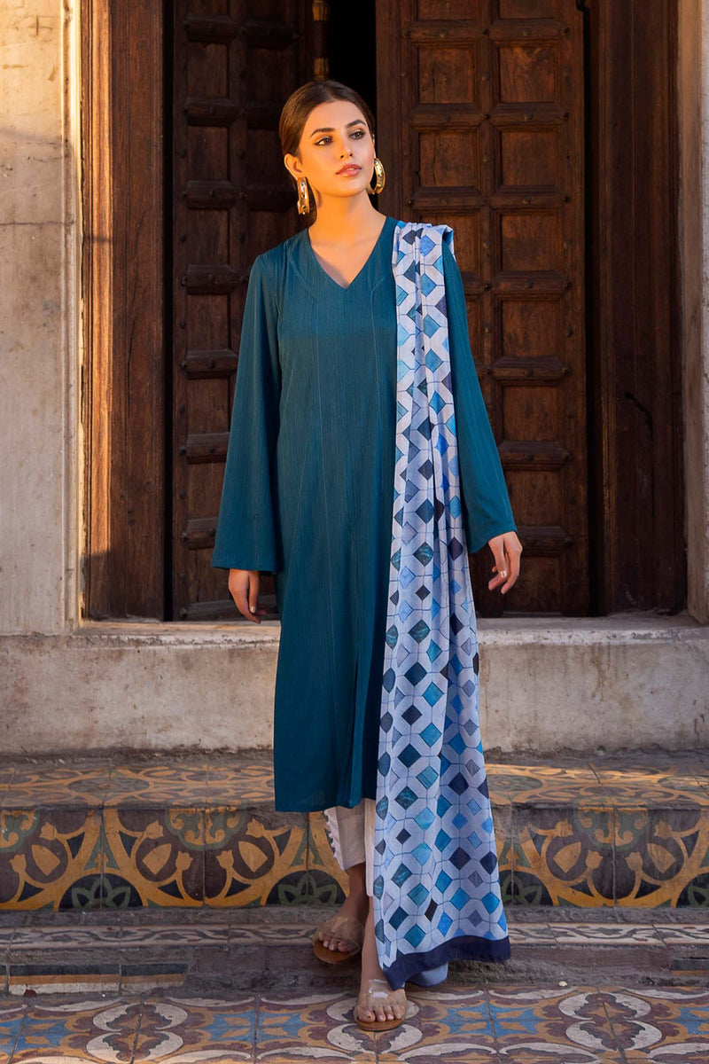 Teal Ribbed Rayon V  Neck (Tunic Only)