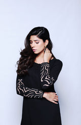 BLACK TUNIC WITH HANDCRAFTED APPLIQUE SLEEVES (TWO PIECE SET)