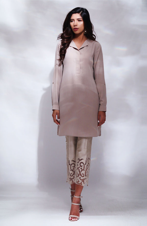 Beige Tunic- Soft Collared & Pants (2 Pc Set)