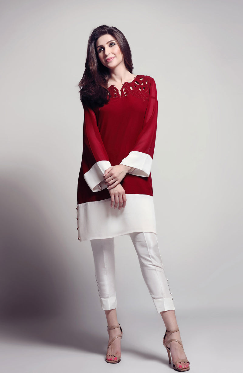 Burgundy - Cut out colour - block tunic (One piece)