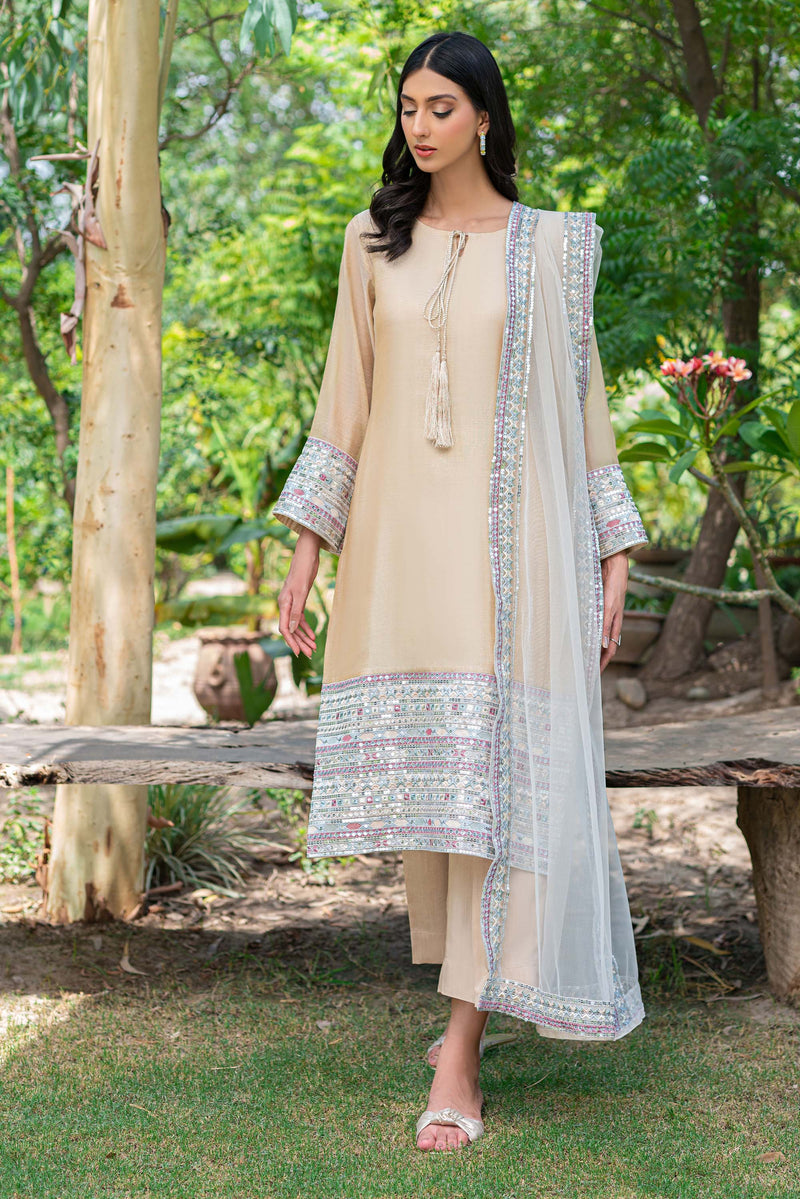 Cotton and Net Embroidered White Pakistani Suit Set