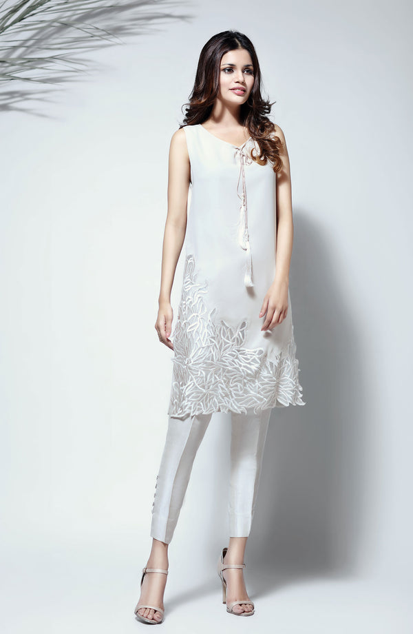 White Dress - Chiffon on Organza (Two piece set)