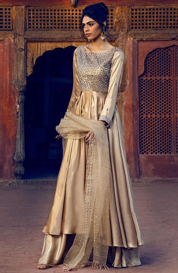 Gold Bodice with mirror work.