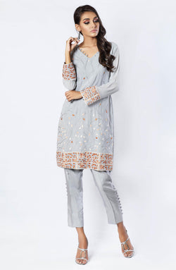 Grey tunic with burnt orange embroidery (tunic only)