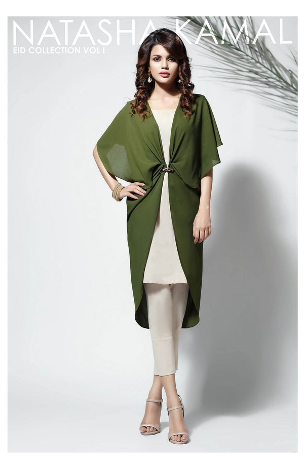 Green Georgette Cape with metal buckle (one piece)