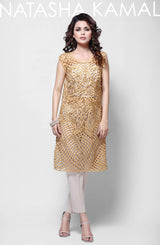 Dress-with cutwork gold tunic (3 piece set)
