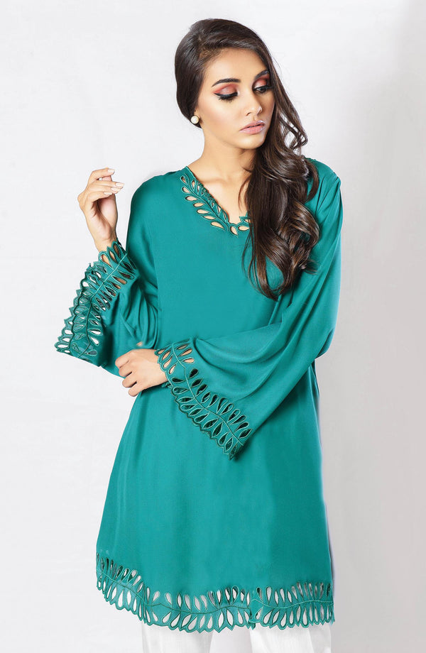 Green tunic with cutwork (one piece)