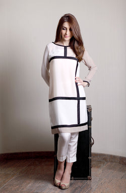 White Color-block tunic (One piece)