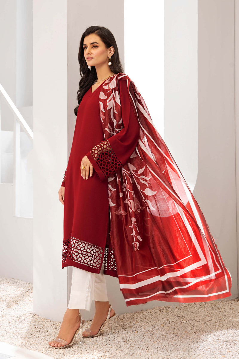 Dark Berry Red laser cut georgette tunic (tunic only)